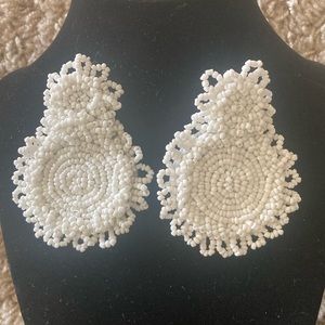 NWOT White Beaded Statement Earrings